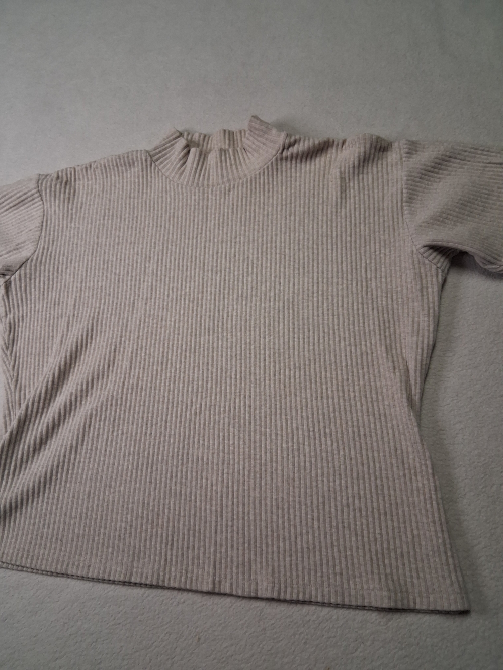 Ribbed Short Sleeve Mock Neck Tee - Cream Taupe